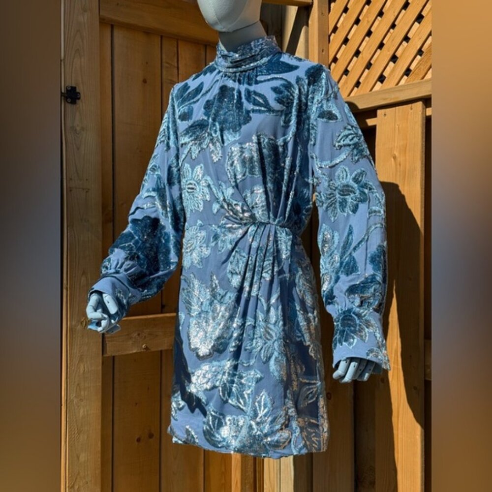 🆕 SIMKHAI 🧿 NWOT Halen Draped Velvet Mini Dress, Celestial Blue - Sz US 6 - Picture 10 of 15